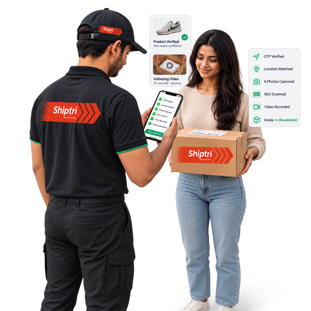 Shiptri agent verifying a customer return at the doorstep