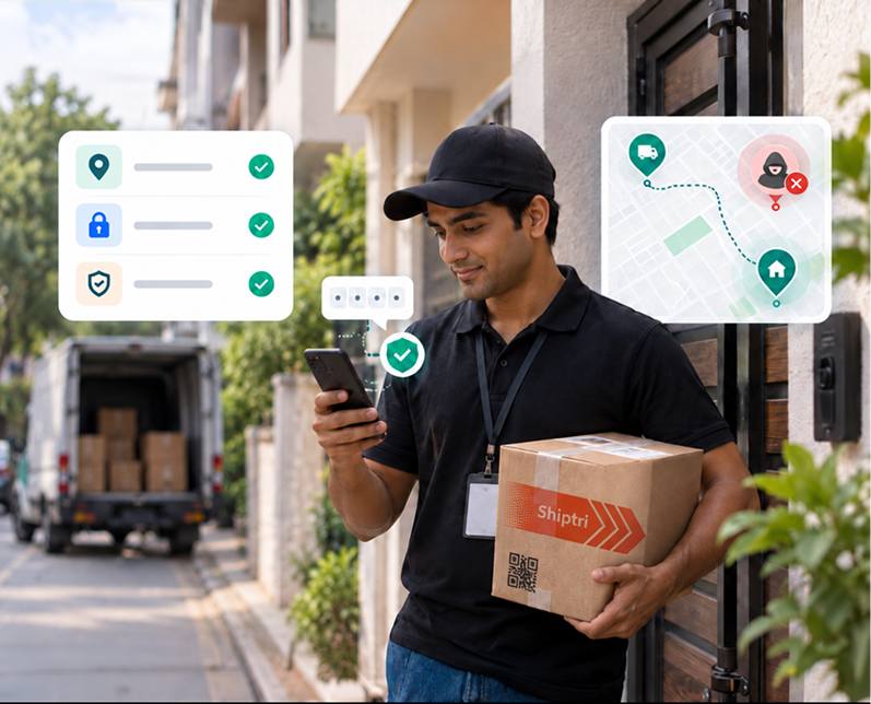 Shiptri agent verifying a delivery with live tracking and security checks